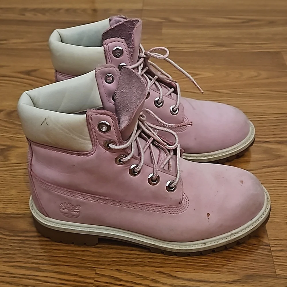 Junior Pink Timberland Leather Boots/ 4.5